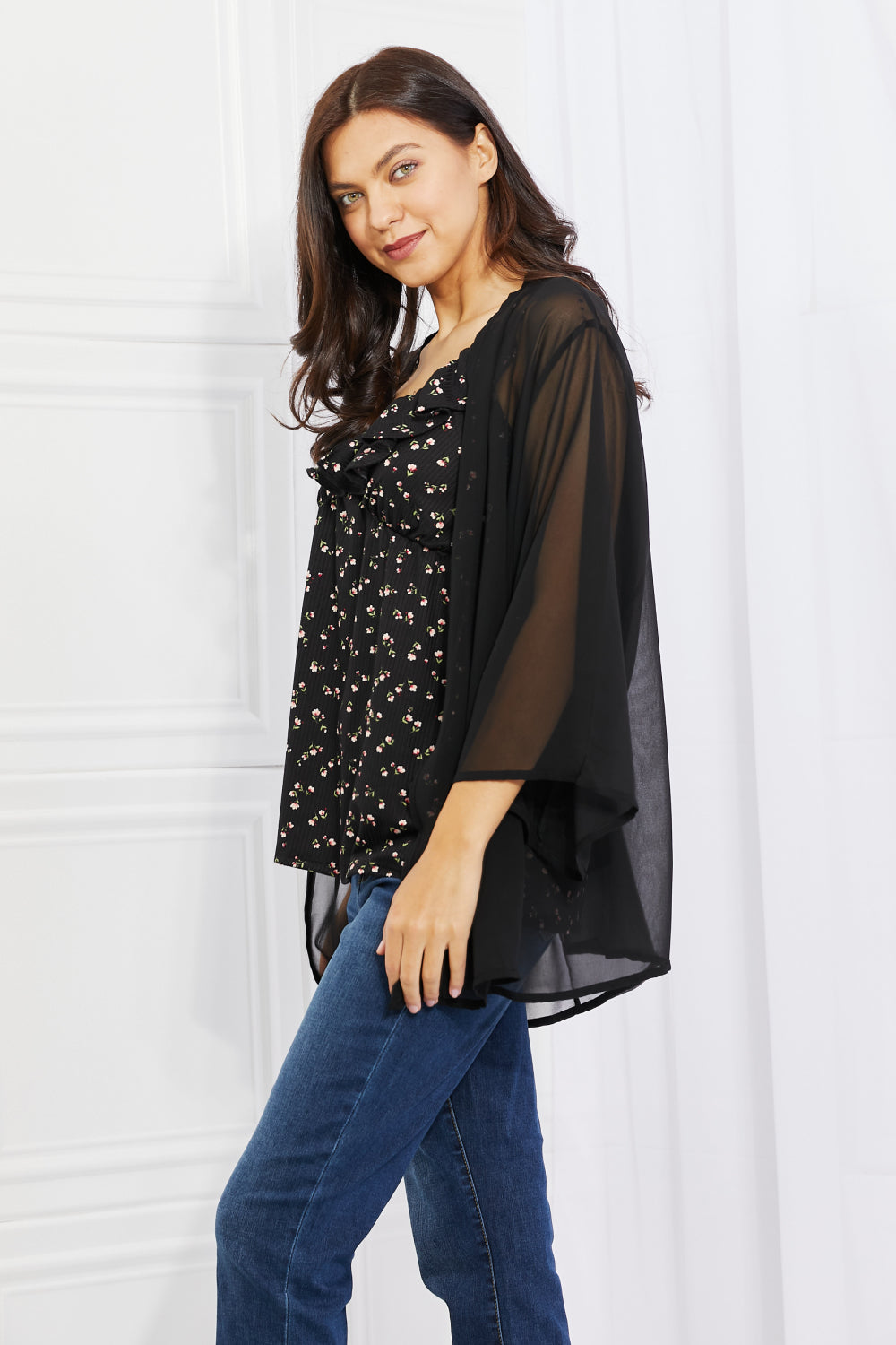 Melody Just Breathe Full Size Chiffon Kimono in Black Tops Scarlet Avenue   