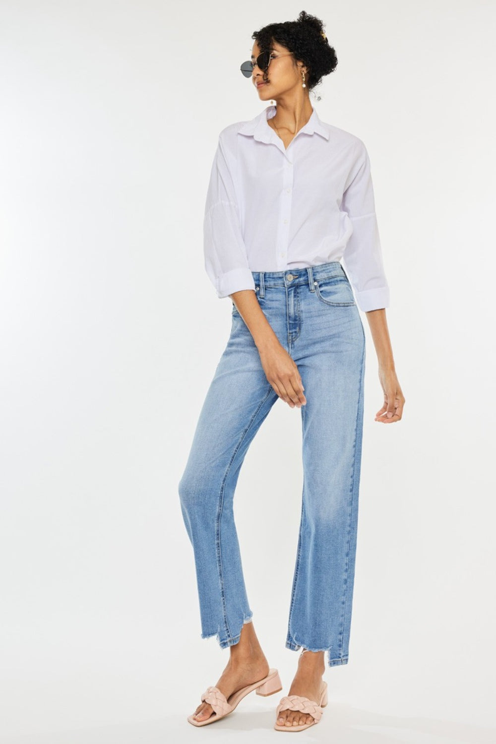 Kancan High Waist Raw Hem Straight Jeans Bottoms Scarlet Avenue   