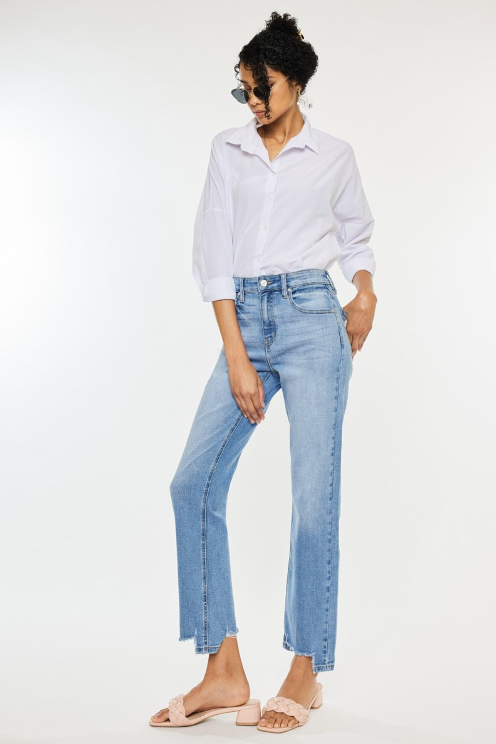 Kancan High Waist Raw Hem Straight Jeans Bottoms Scarlet Avenue   