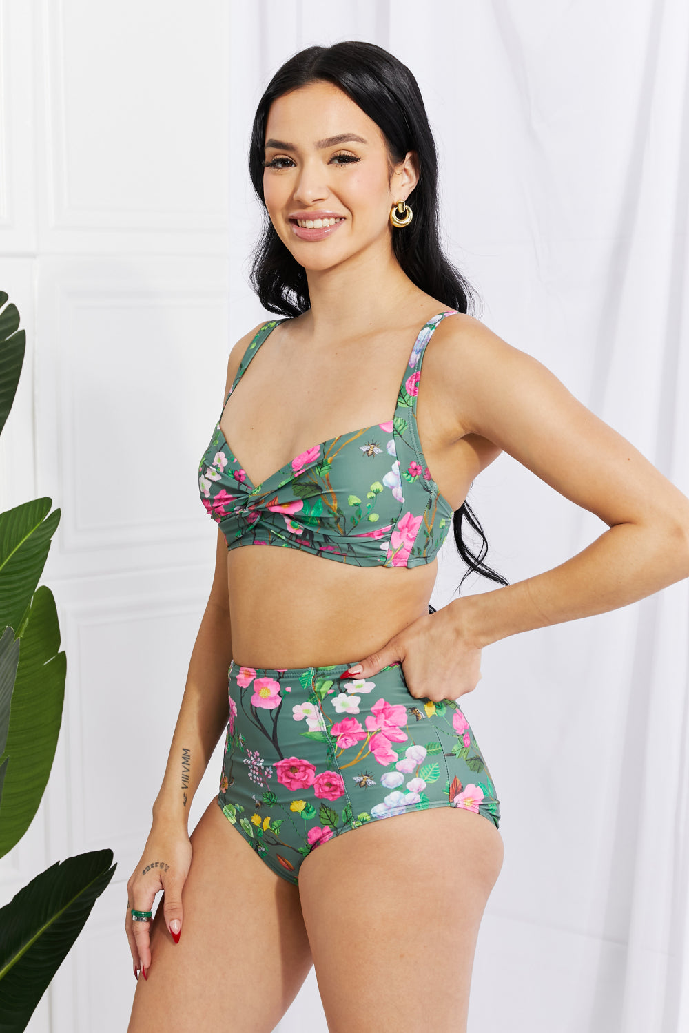 Marina West Swim Take A Dip Twist High-Rise Bikini in Sage Swimwear Scarlet Avenue   