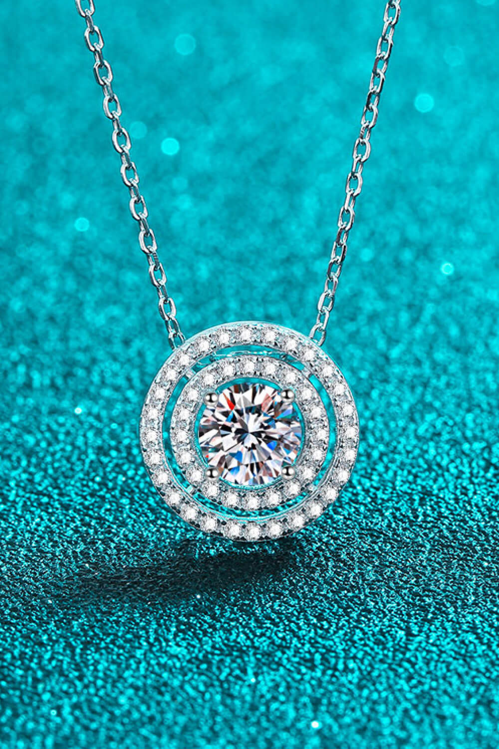 Moissanite Round Pendant Rhodium-Plated Necklace Accessories Trendsi   