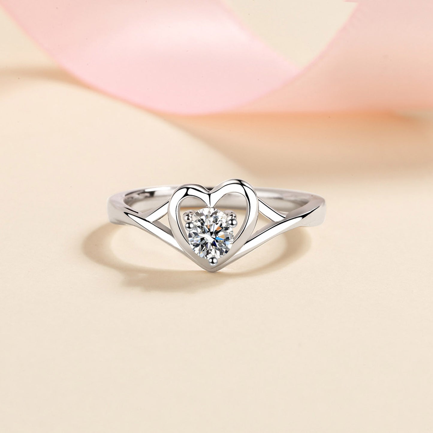 Moissanite Heart 925 Sterling Silver Ring Accessories Scarlet Avenue   