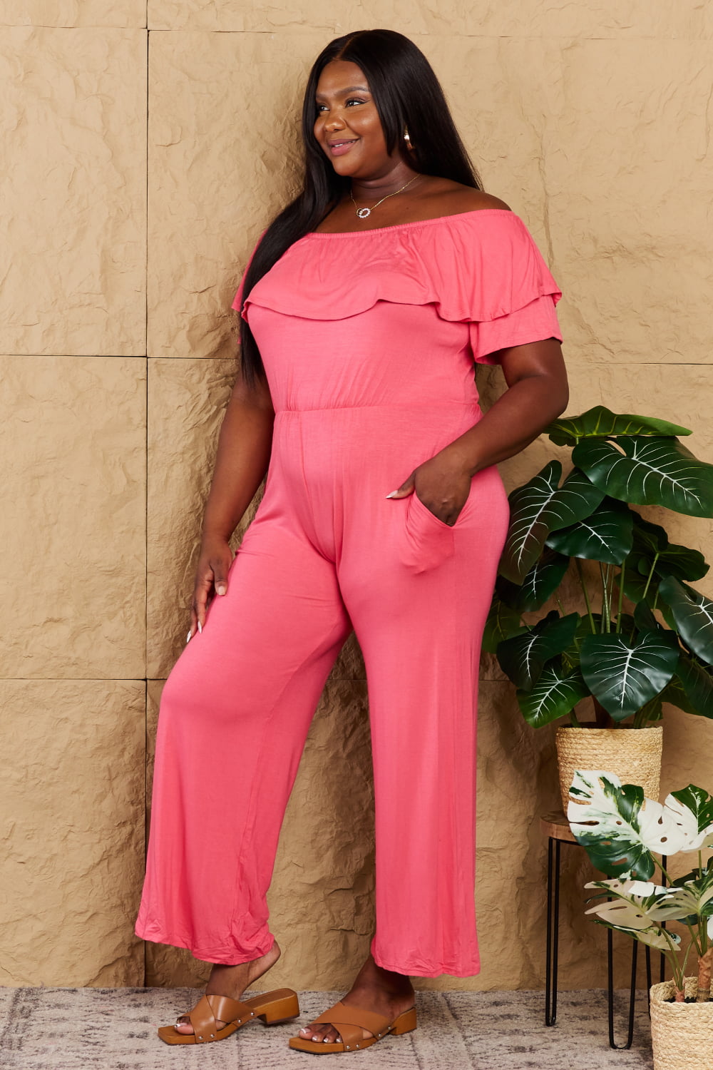 Heimish My Favorite Full Size Off-Shoulder Jumpsuit with Pockets Dresses Scarlet Avenue   