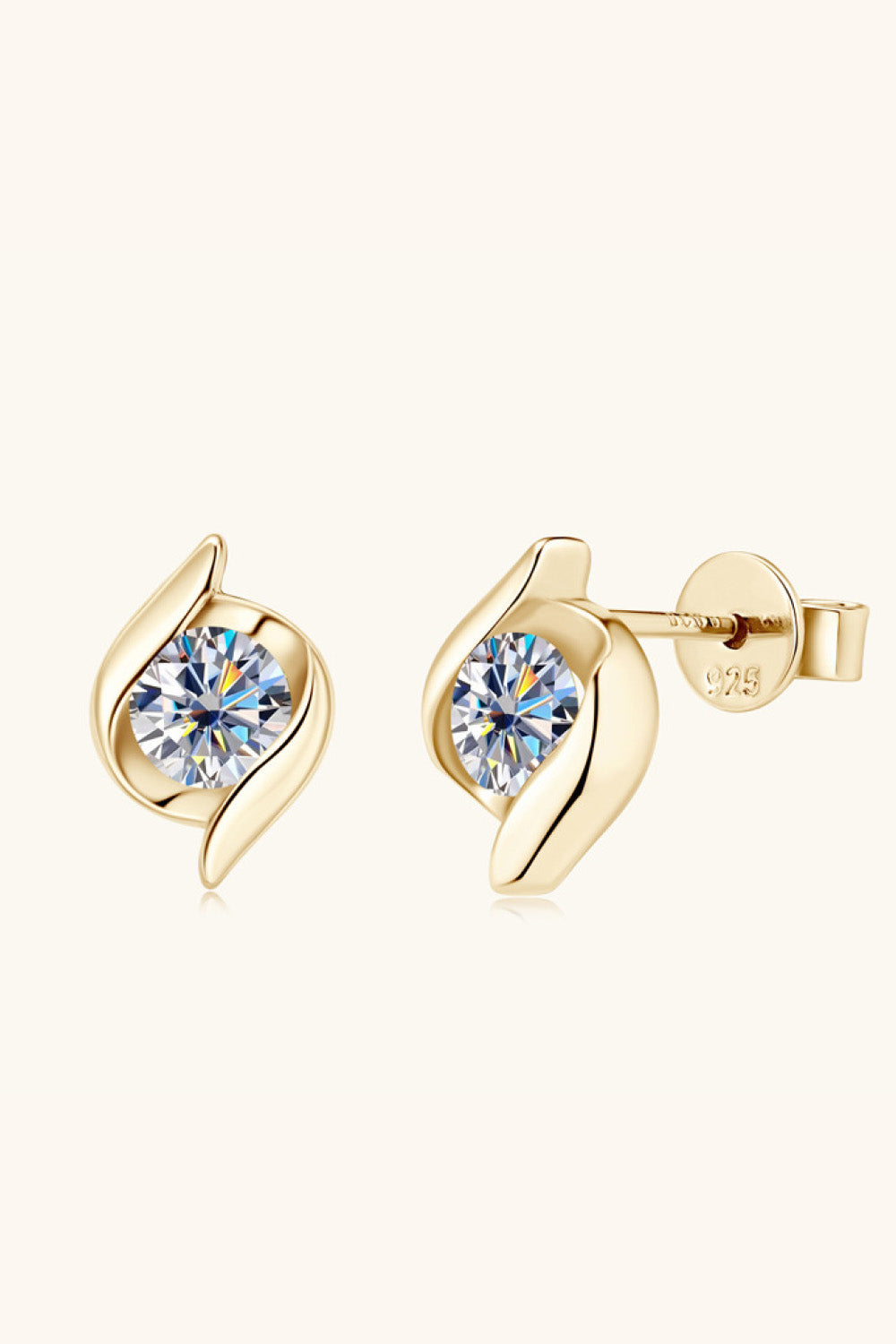 1 Carat Moissanite 925 Sterling Silver Stud Earrings Accessories Trendsi Gold One Size 