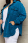 Zenana Cozy in the Cabin Full Size Fleece Elbow Patch Shacket in Teal Outerwear Scarlet Avenue   