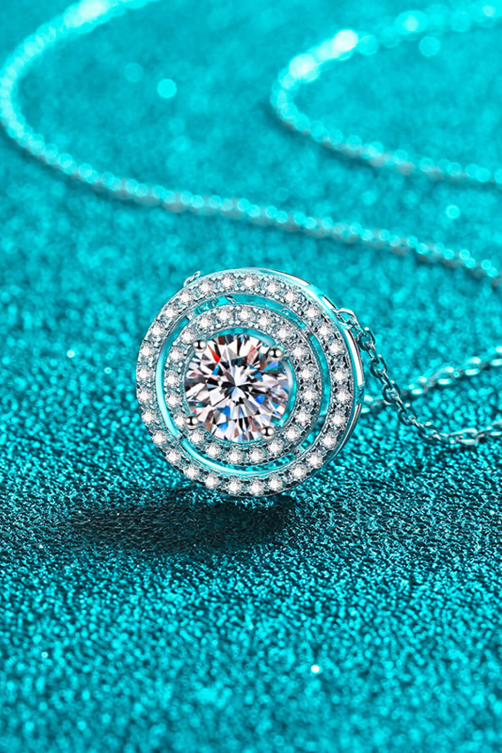 Moissanite Round Pendant Rhodium-Plated Necklace Accessories Trendsi   