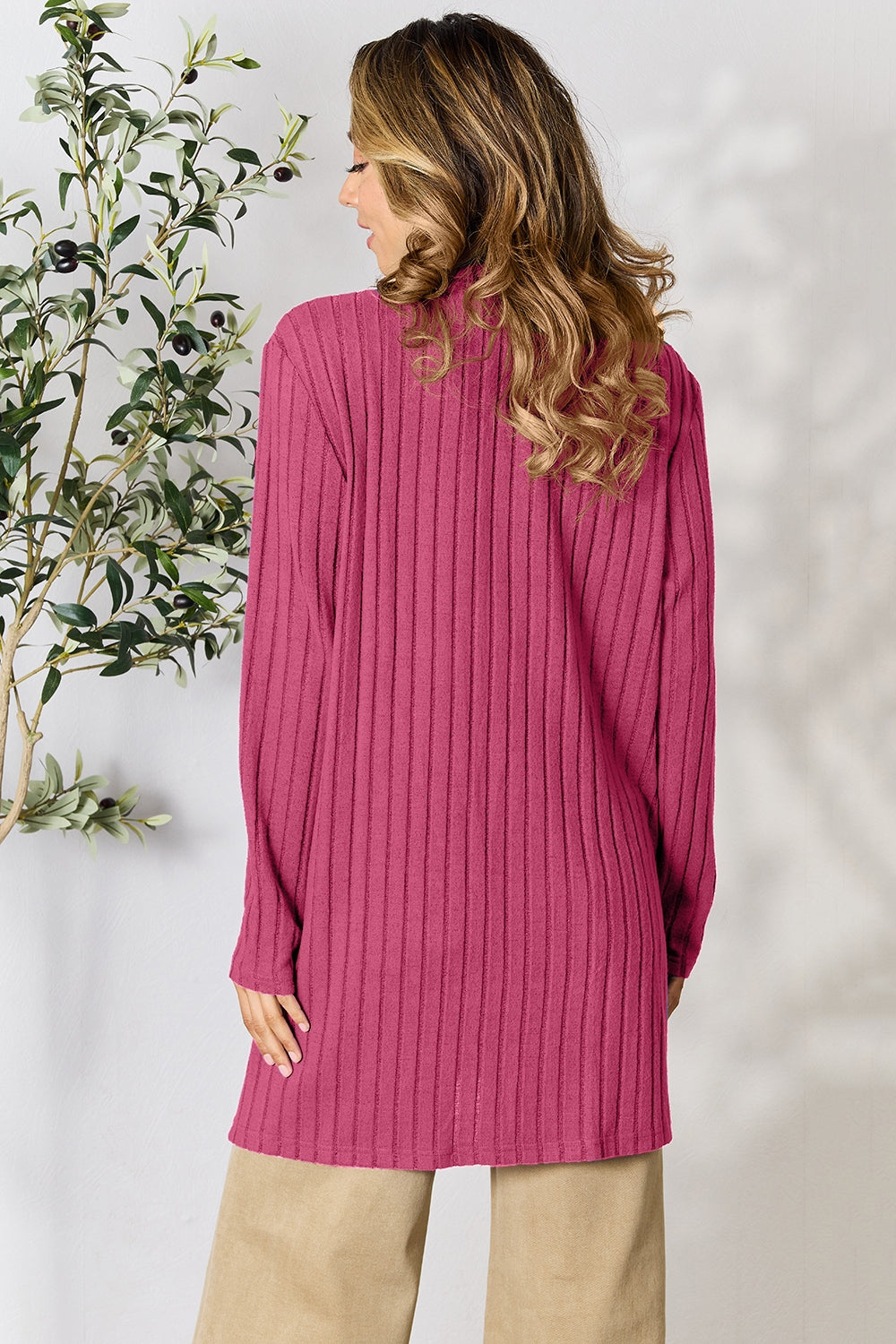 Basic Bae Full Size Ribbed Open Front Cardigan with Pockets Tops Scarlet Avenue   