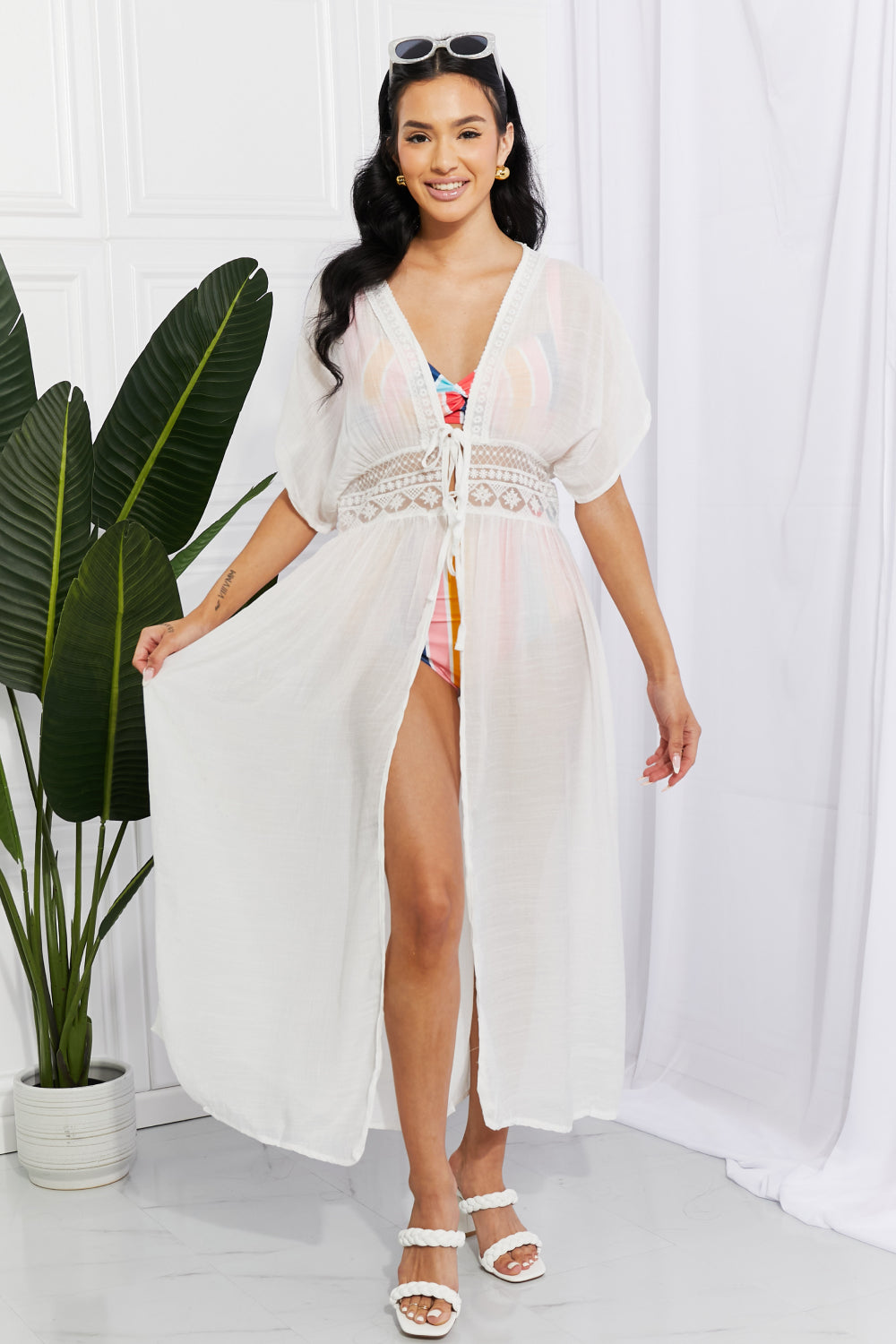 Marina West Swim Sun Goddess Tied Maxi Cover-Up Swimwear Scarlet Avenue White One Size 