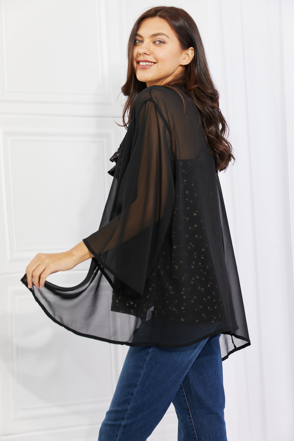 Melody Just Breathe Full Size Chiffon Kimono in Black Tops Scarlet Avenue   