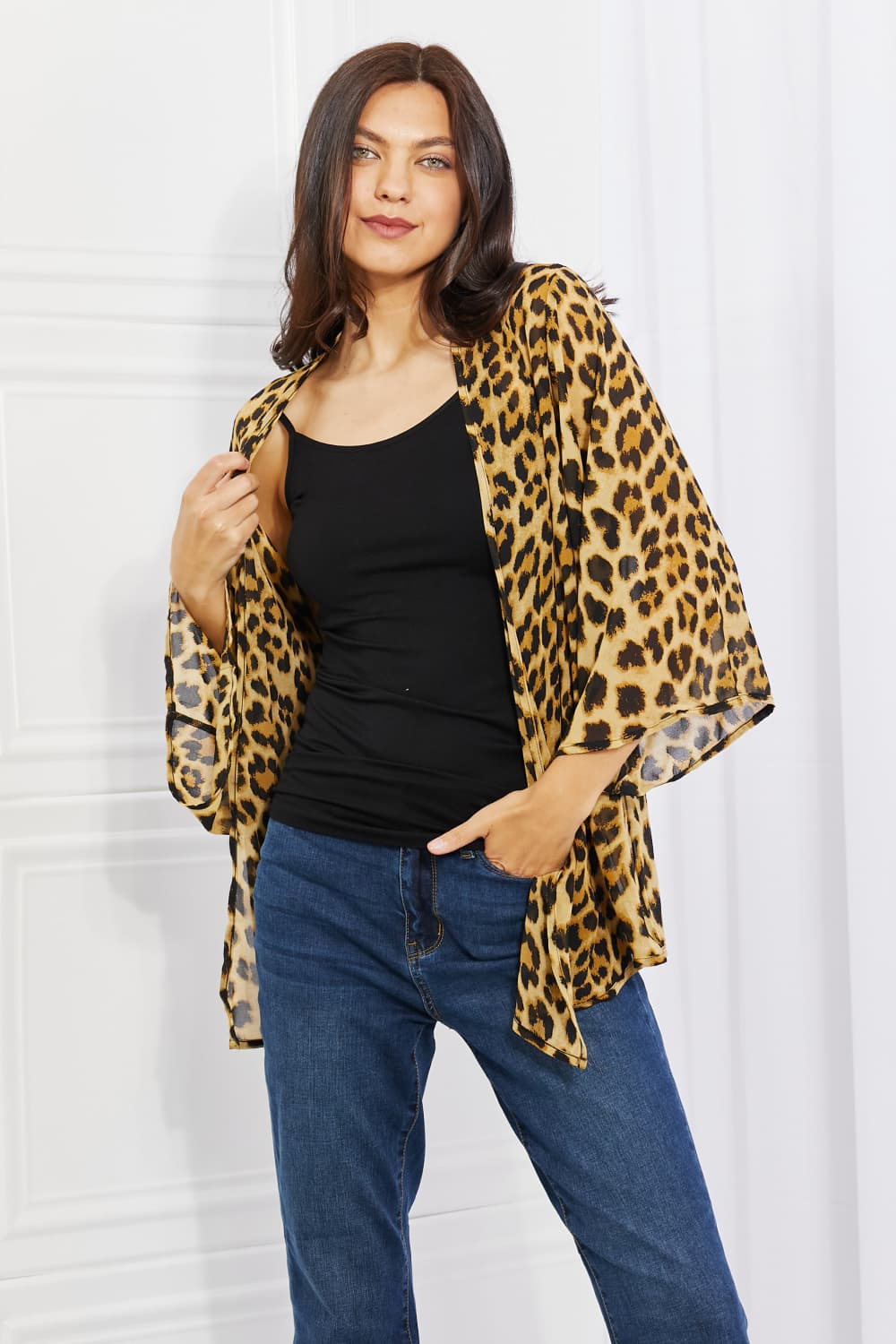 Melody Wild Muse Full Size Animal Print Kimono in Brown Tops Trendsi   