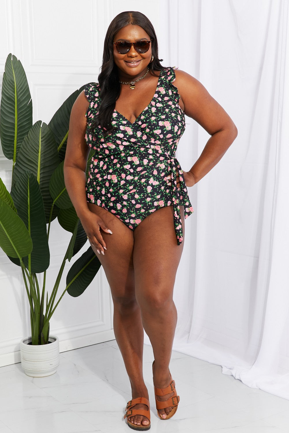 Marina West Swim Full Size Float On Ruffle Faux Wrap One-Piece in Floral Swimwear Scarlet Avenue   