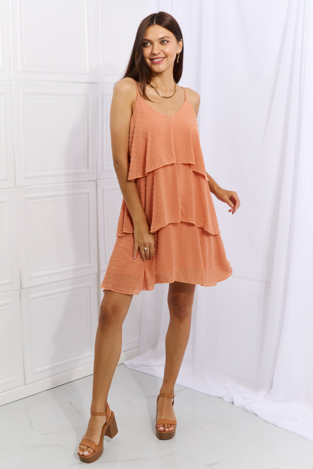 Culture Code By The River Full Size Cascade Ruffle Style Cami Dress in Sherbet Dresses Scarlet Avenue   