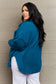 Zenana Cozy in the Cabin Full Size Fleece Elbow Patch Shacket in Teal Outerwear Scarlet Avenue   