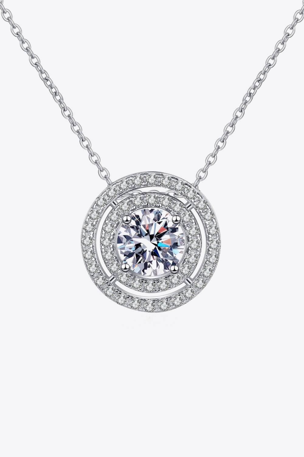 Moissanite Round Pendant Rhodium-Plated Necklace Accessories Trendsi   