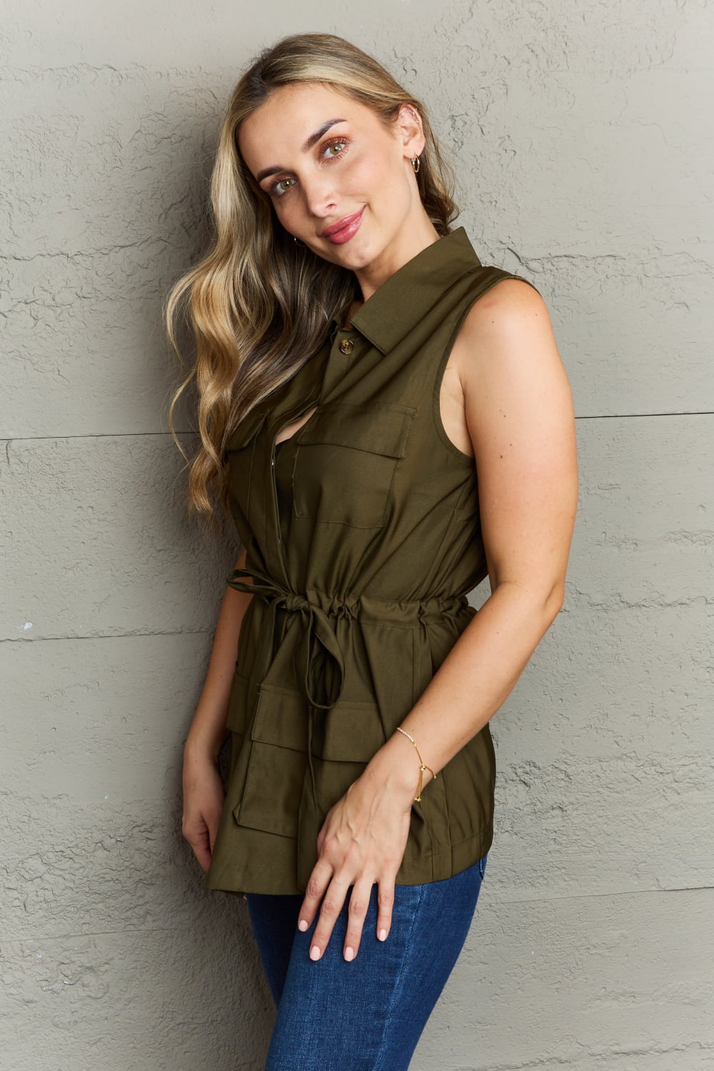 Ninexis Follow The Light Sleeveless Collared Button Down Top Tops Scarlet Avenue   