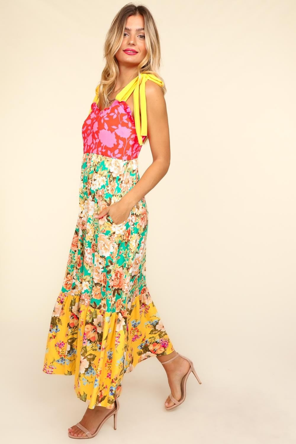 Haptics Floral Color Block Maxi Dress with Pockets Dresses Scarlet Avenue   