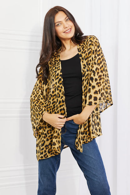 Melody Wild Muse Full Size Animal Print Kimono in Brown Tops Trendsi Leopard S/M 