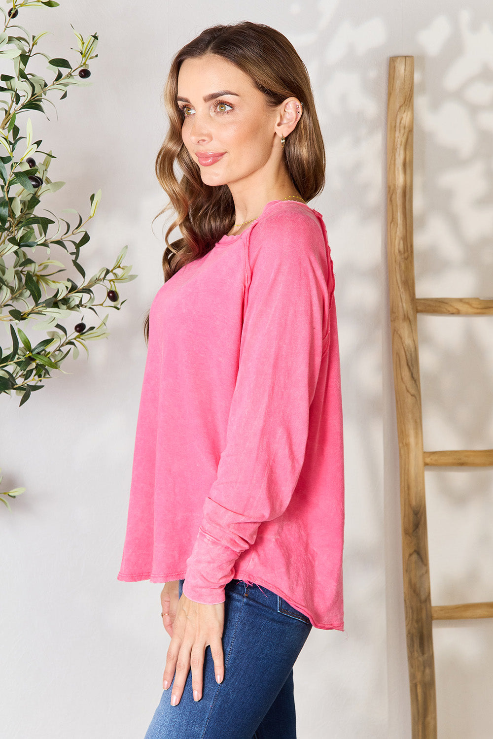 Zenana Round Neck Long Sleeve Top tops Scarlet Avenue   