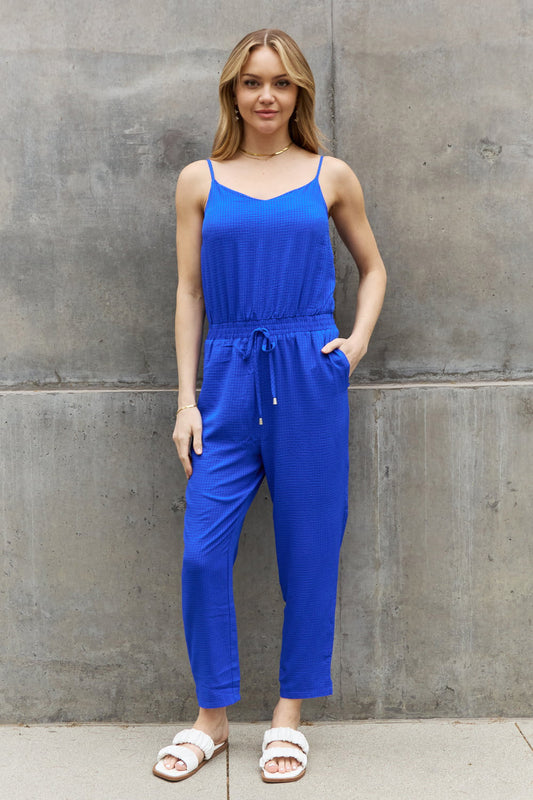 ODDI Full Size Textured Woven Jumpsuit in Royal Blue Dresses Trendsi Royal Blue S 