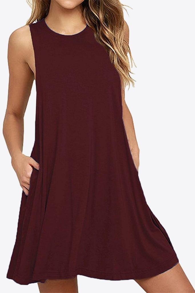 Full Size Round Neck Sleeveless Dress with Pockets - Scarlet Avenue