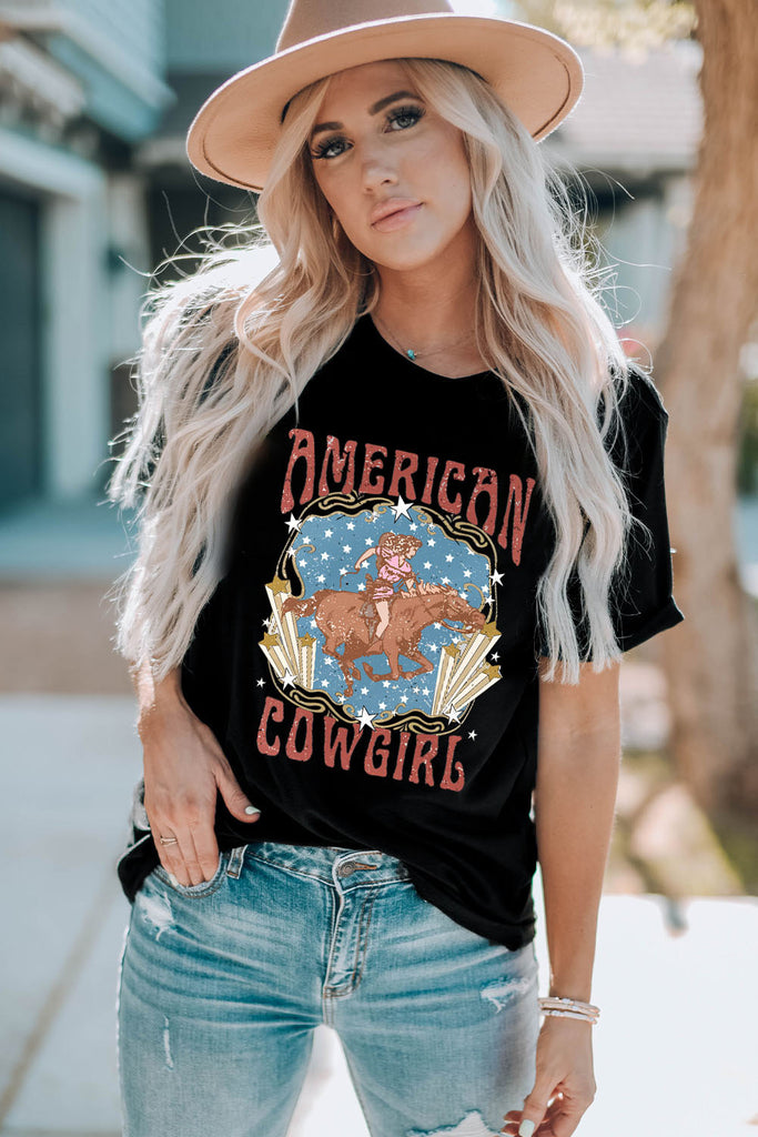 AMERICAN COWGIRL Graphic Short Sleeve Tee - Scarlet Avenue