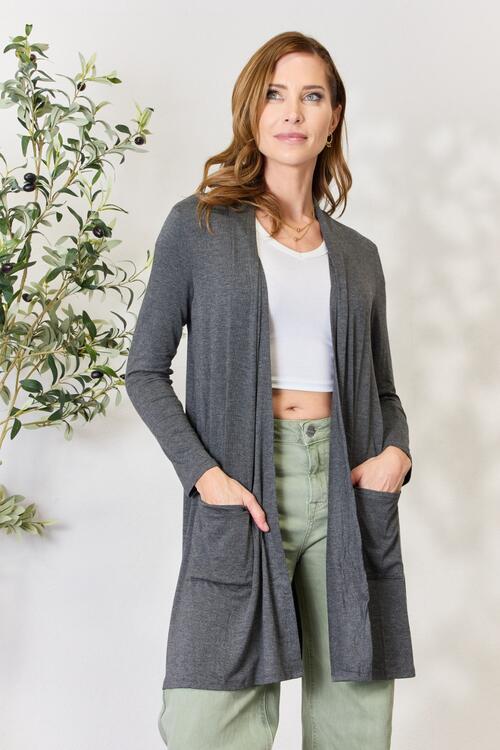 Celeste Full Size Open Front Cardigan with Pockets - Scarlet Avenue
