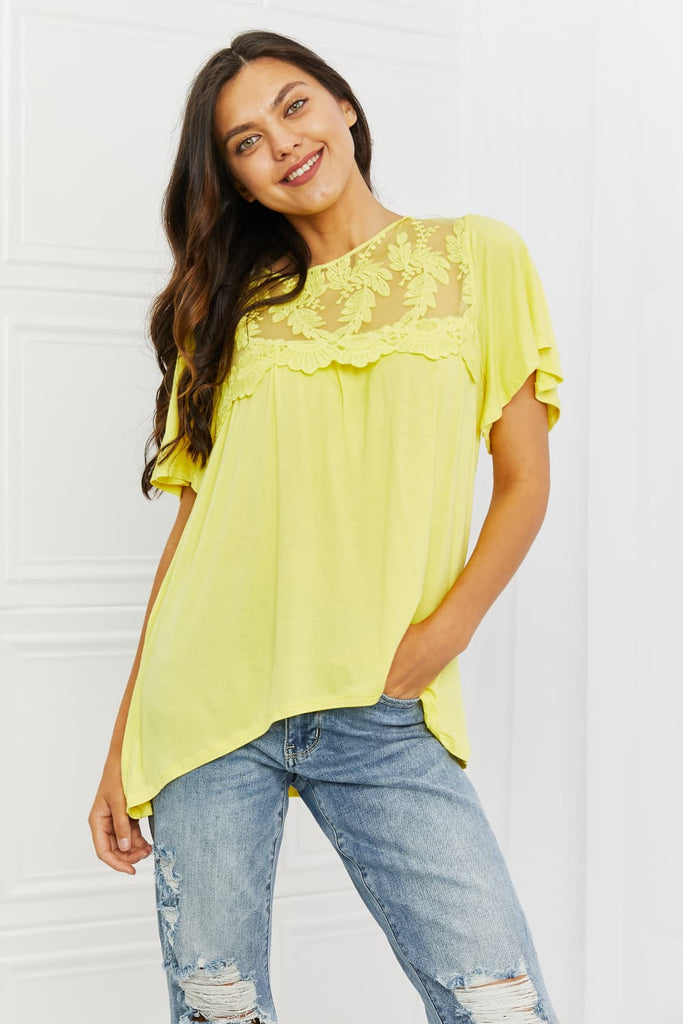 Ready To Go Full Size Lace Embroidered Top in Yellow Mousse - Scarlet Avenue
