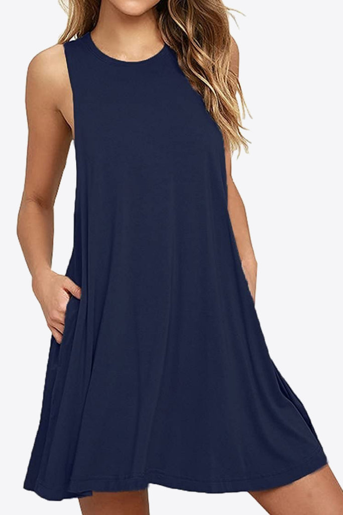Full Size Round Neck Sleeveless Dress with Pockets - Scarlet Avenue