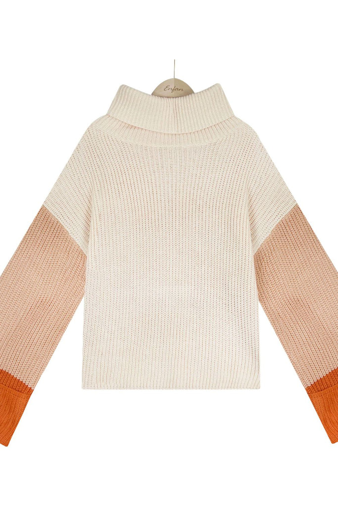 Color Block Rib-Knit Cowl Neck Sweater - Scarlet Avenue