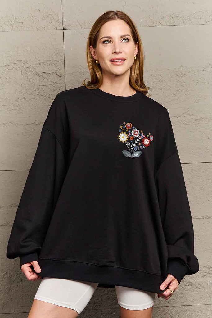 Simply Love Full Size Flower Graphic Sweatshirt - Scarlet Avenue