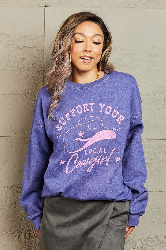 Sweet Claire "Support Your Local Cowgirl" Oversized Crewneck Sweatshirt - Scarlet Avenue