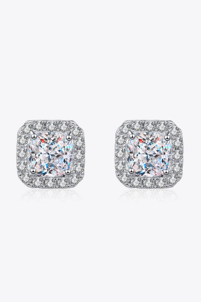 925 Sterling Silver Inlaid 2 Carat Moissanite Square Stud Earrings - Scarlet Avenue